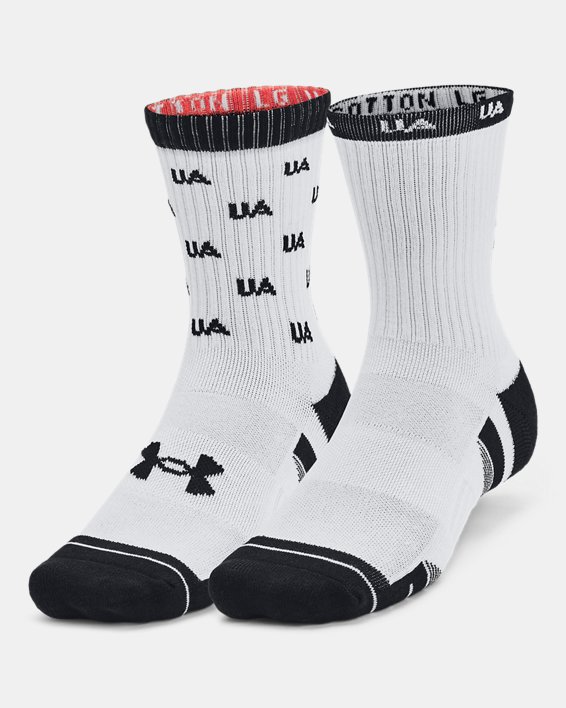 ถุงเท้าข้อปานกลาง UA Performance Cotton ยูนิเซ็กส์ แพ็ก 2 คู่ in White image number 0
